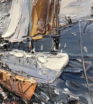 Veleros Puerto paisaje marino por textura de detalle de espátula Pinturas al óleo